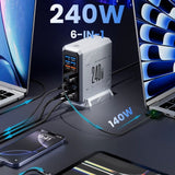 240W GaN Desktop-Ladegerät mit PD3.1 (140W) – 6-Port Schnellladestation mit LED