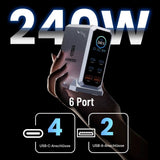 240W GaN Desktop-Ladegerät mit PD3.1 (140W) – 6-Port Schnellladestation mit LED