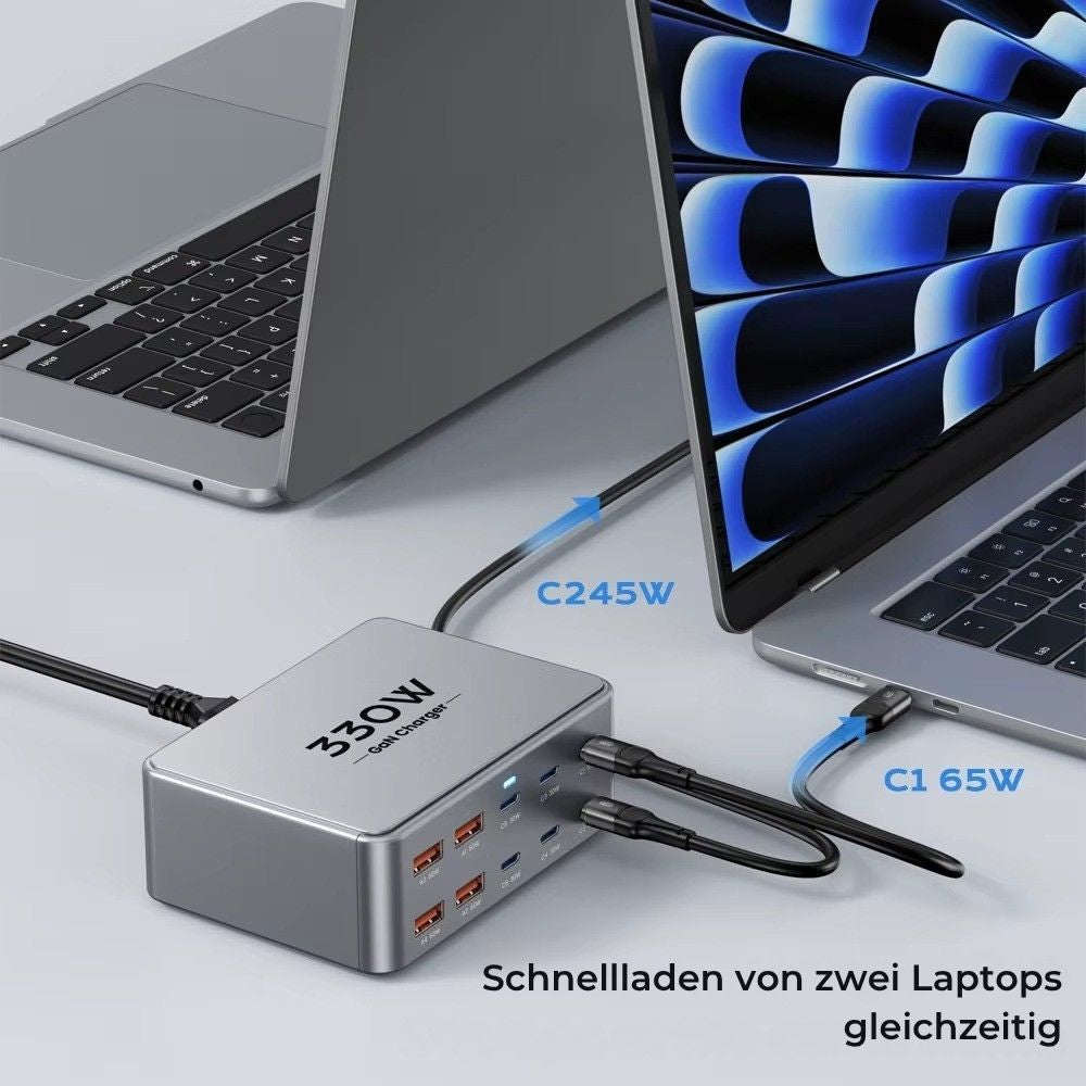 330W GaN 10-Port Desktop-Ladegerät mit LED-Schnellladegerät