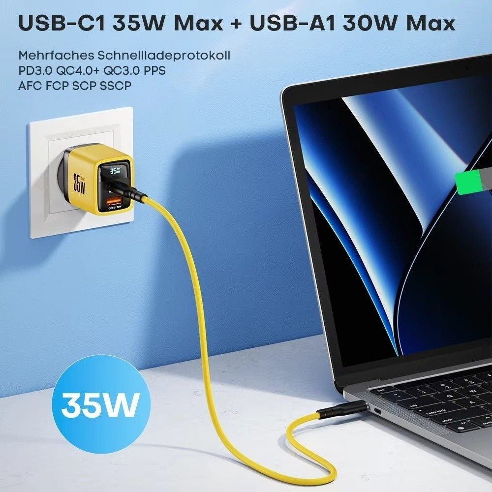 ASOMETECH 35W GaN USB-C Schnellladegerät mit LED-Display (2-Port)