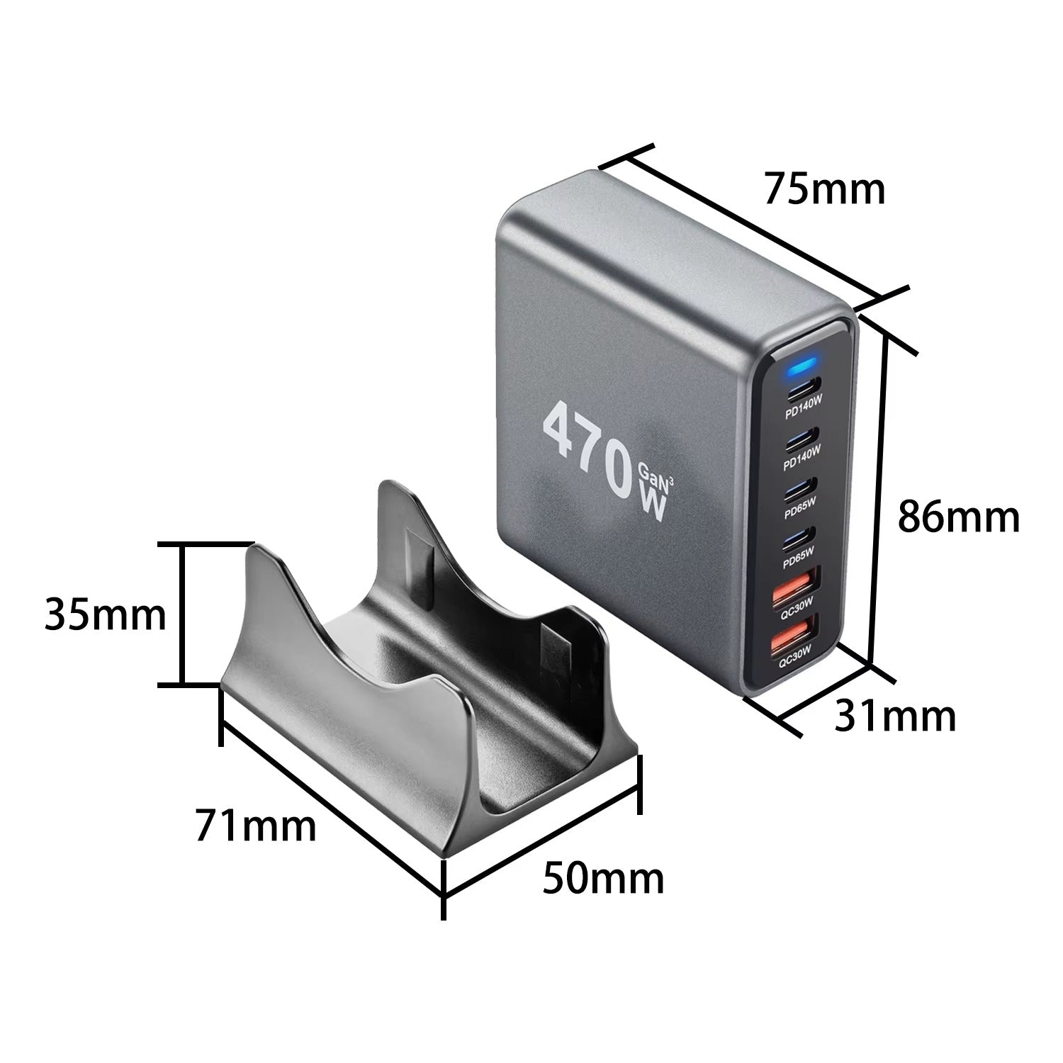 470W GaN 6-Port Desktop-Ladegerät