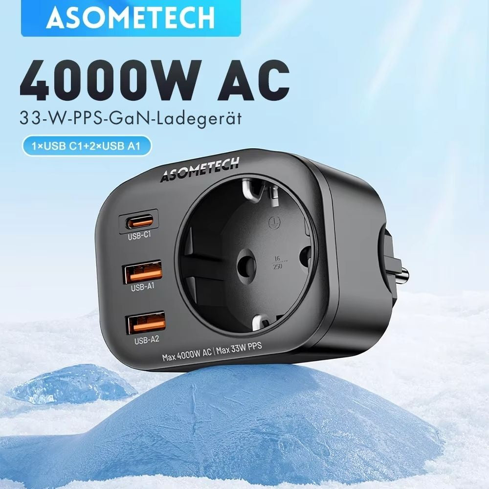 ASOMETECH 33W GaN USB-C Ladegerät mit 4000W AC-Steckdose