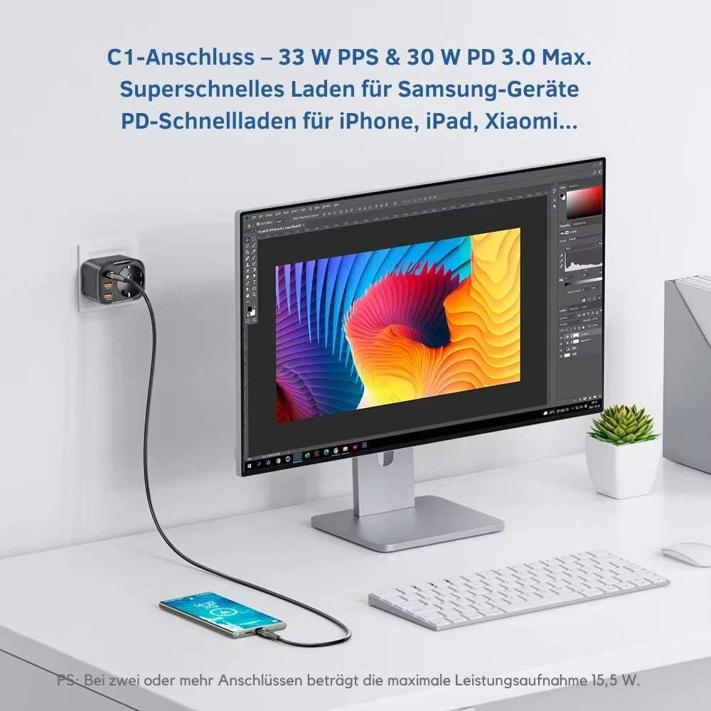 ASOMETECH 33W GaN USB-C Ladegerät mit 4000W AC-Steckdose