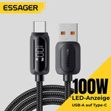 Essager 100W USB-A auf USB-C Schnellladekabel mit LED-Digitalanzeige (6A)