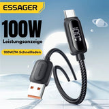 Essager 100W USB-A auf USB-C Schnellladekabel mit LED-Digitalanzeige (6A)
