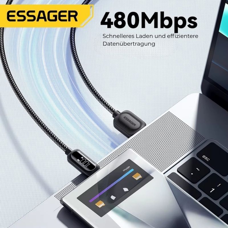 Essager 100W USB-A auf USB-C Schnellladekabel mit LED-Digitalanzeige (6A)