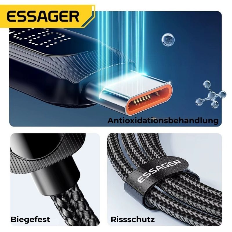 Essager 100W USB-A auf USB-C Schnellladekabel mit LED-Digitalanzeige (6A)