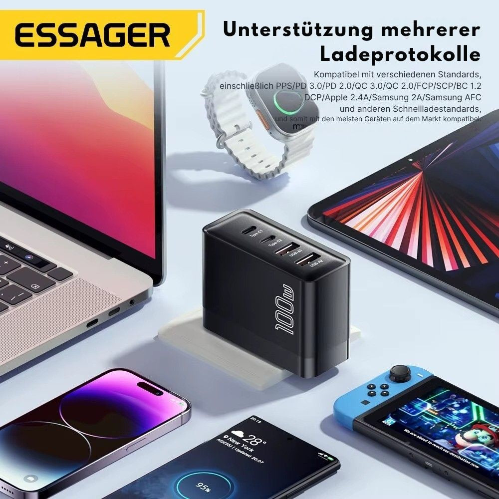 Essager 100W GaN USB-C Schnellladegerät (4-Port Desktop)