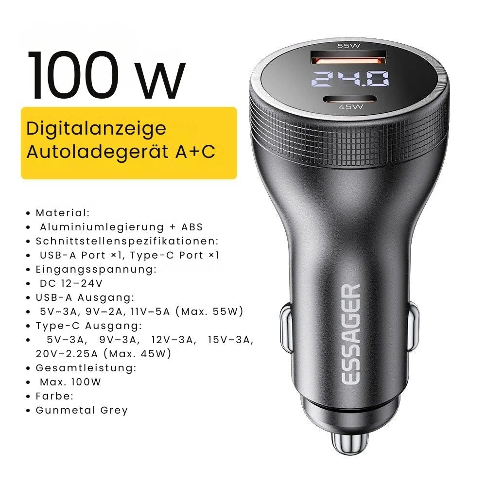 Essager 100W Autoladegerät mit USB-C PD 45W & USB