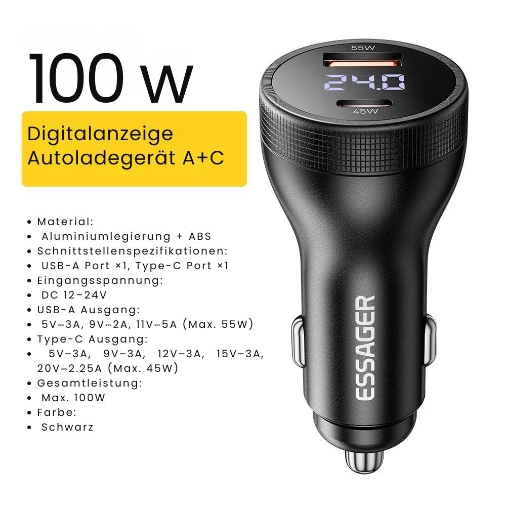 Essager 100W Autoladegerät mit USB-C PD 45W & USB