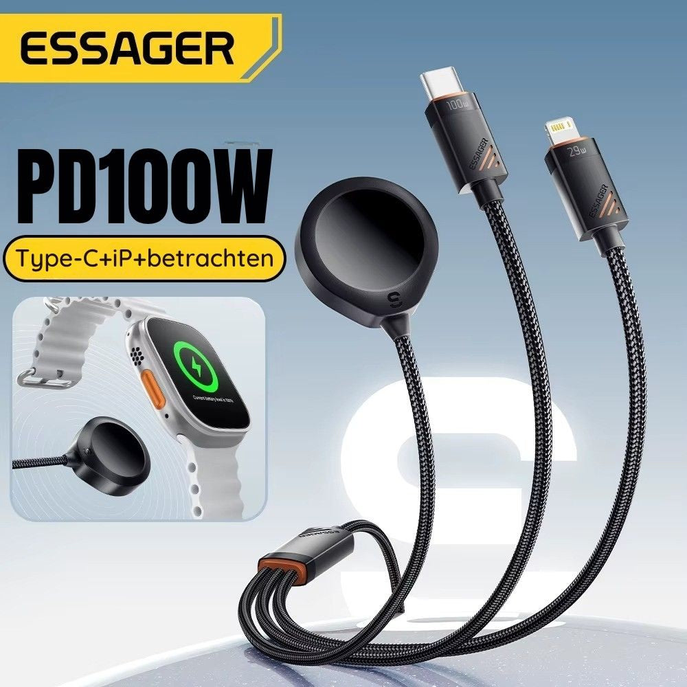 Essager 3-in-1 USB-C 100W Schnellladekabel