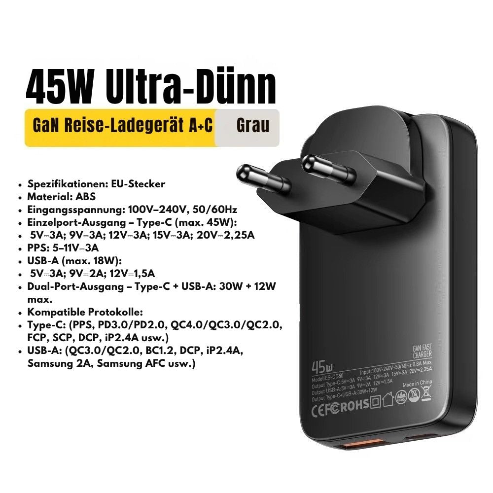Essager 45W GaN Ultradünnes USB-C Schnellladegerät