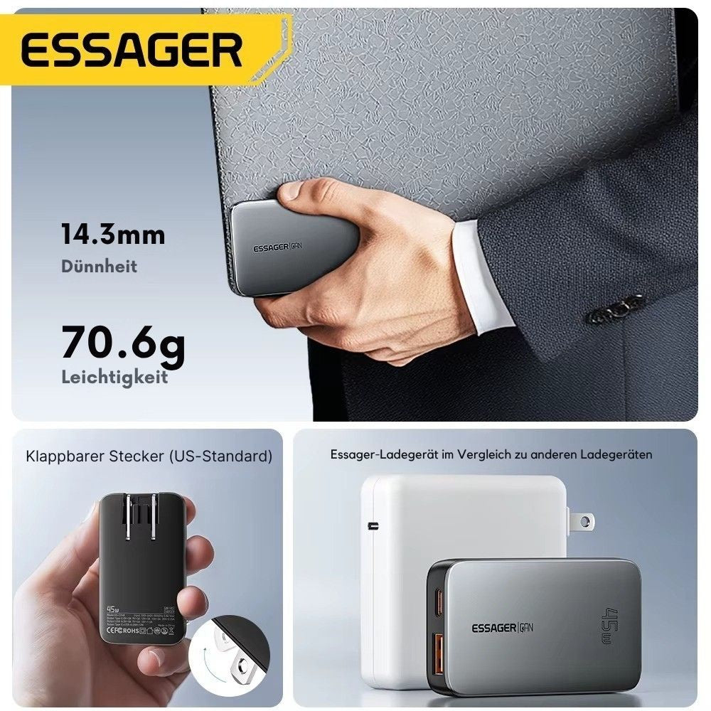 Essager 45W GaN Ultradünnes USB-C Schnellladegerät