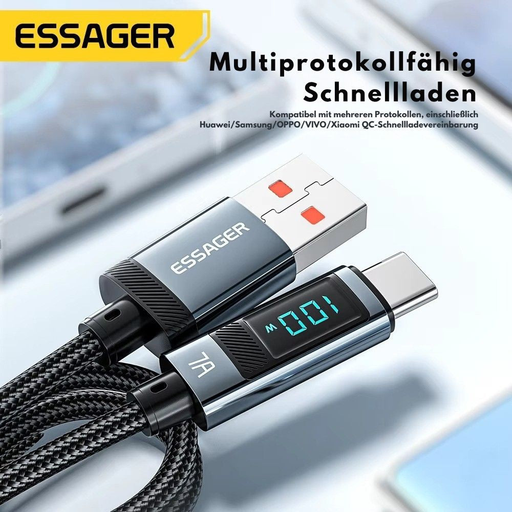 Essager 7A USB-C Ladekabel 100W mit LED-Anzeige – USB-A auf USB-C, 1m/2m