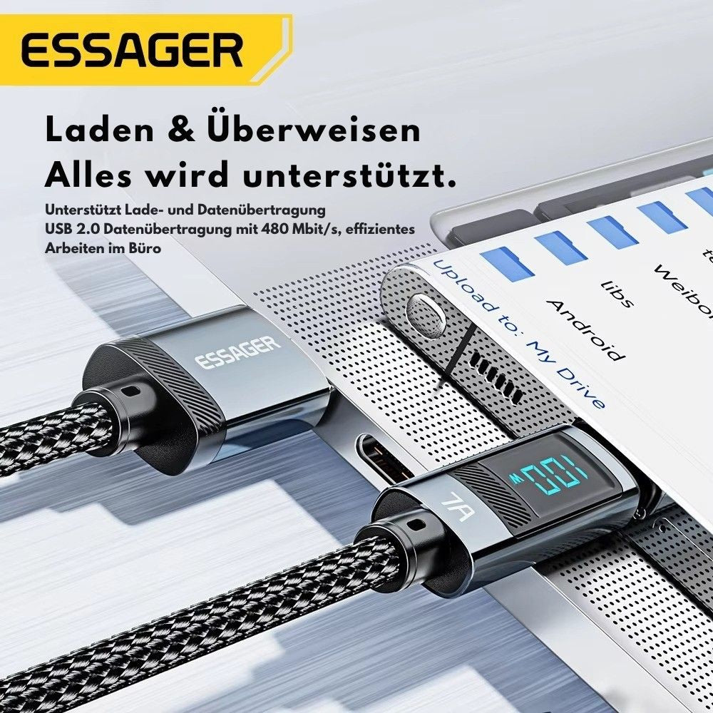 Essager 7A USB-C Ladekabel 100W mit LED-Anzeige – USB-A auf USB-C, 1m/2m