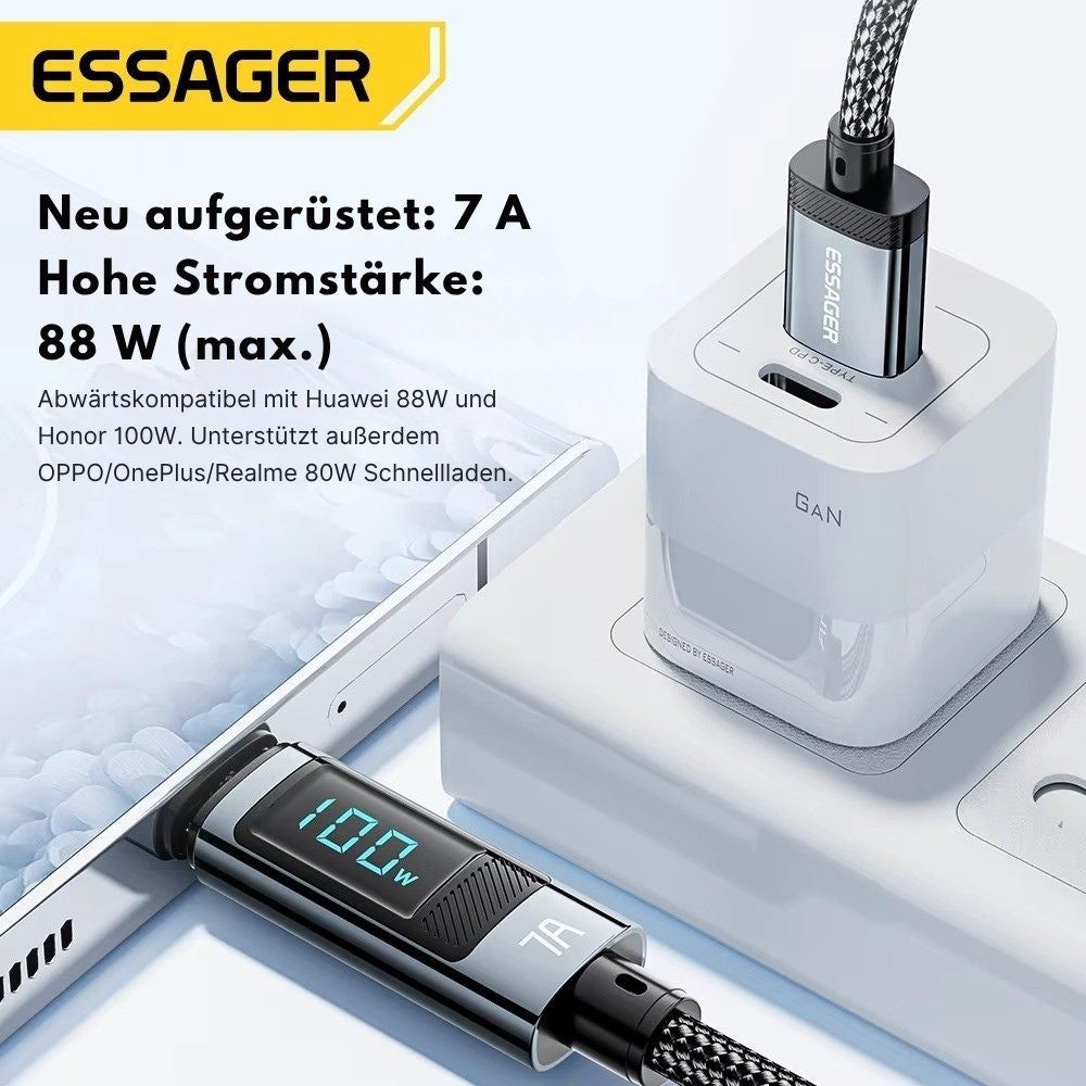 Essager 7A USB-C Ladekabel 100W mit LED-Anzeige – USB-A auf USB-C, 1m/2m