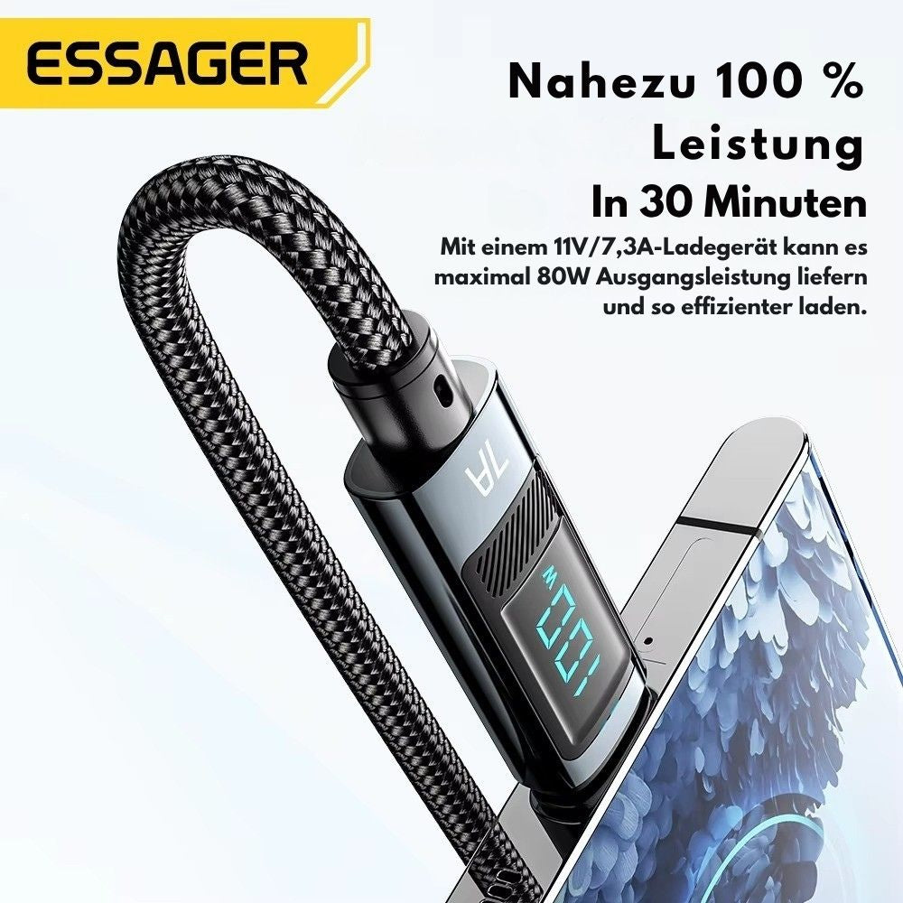 Essager 7A USB-C Ladekabel 100W mit LED-Anzeige – USB-A auf USB-C, 1m/2m