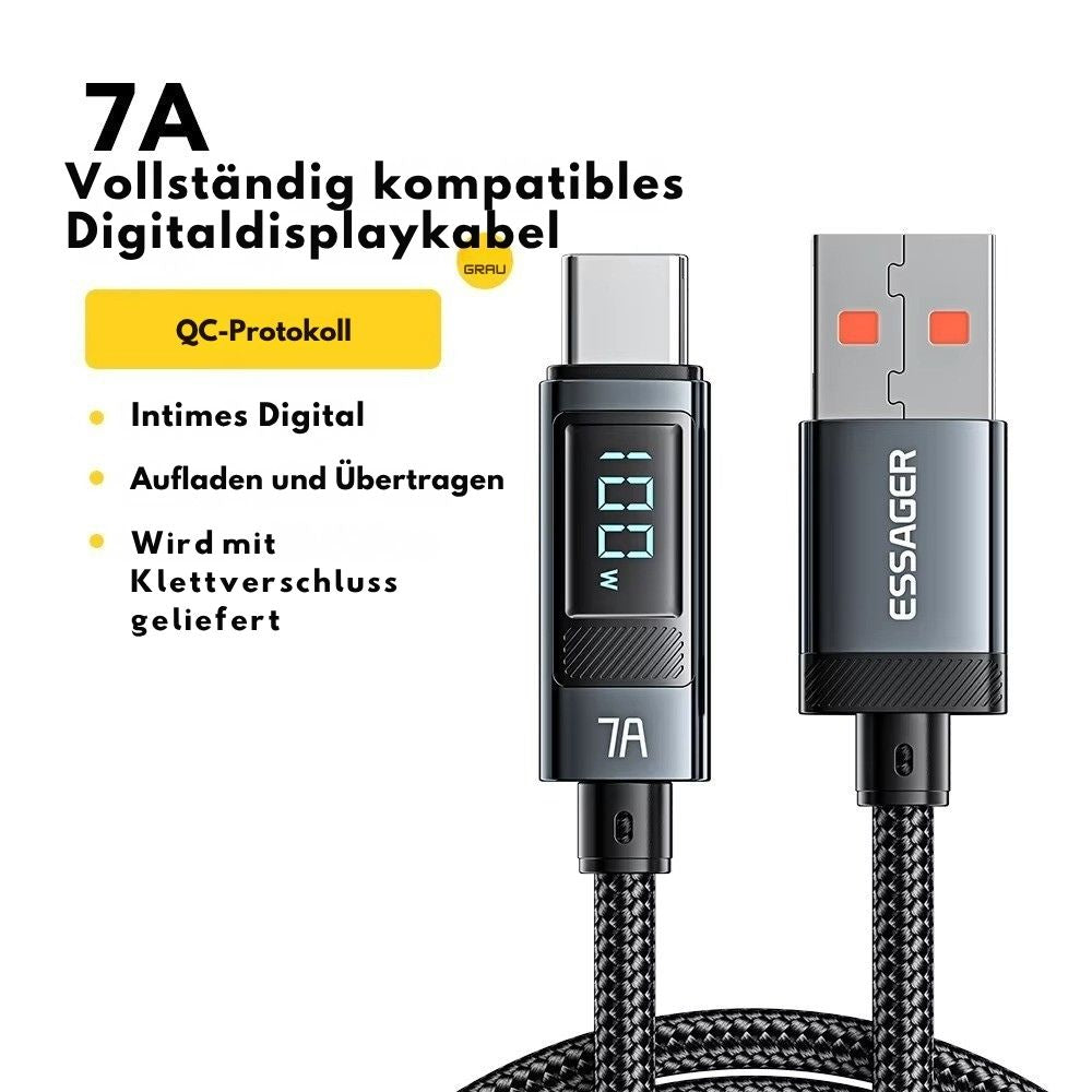 Essager 7A USB-C Ladekabel 100W mit LED-Anzeige – USB-A auf USB-C, 1m/2m