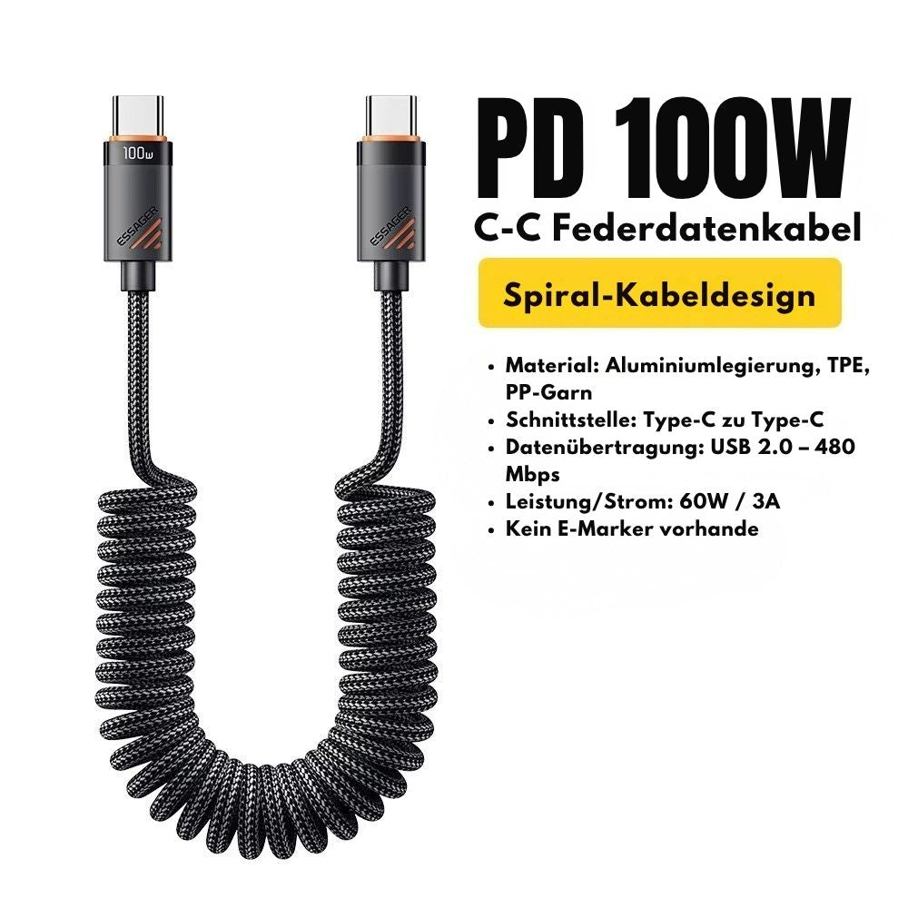 Essager Auto-Feder USB-C zu USB-C Kabel – 100W PD