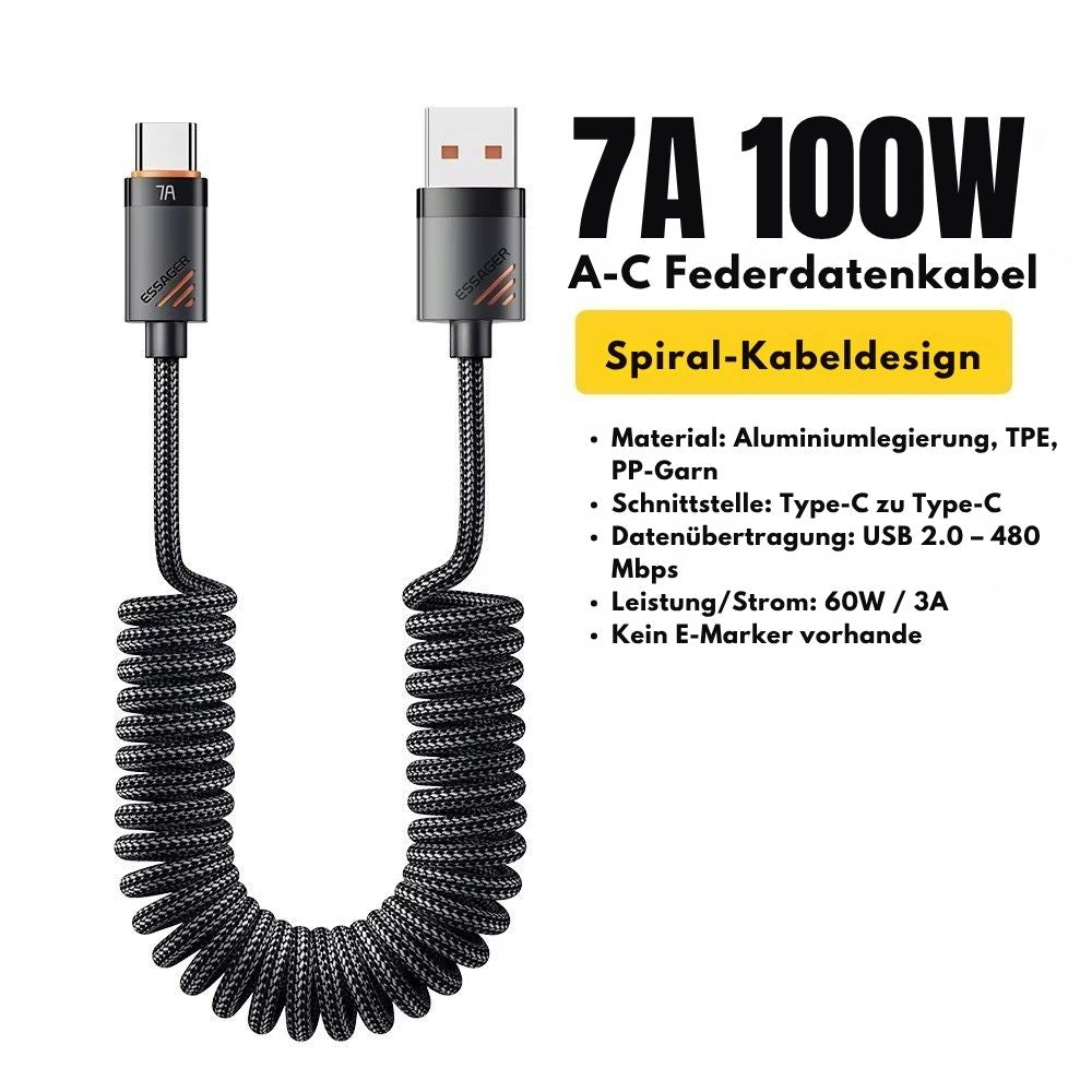 Essager Auto-Feder USB-C zu USB-C Kabel – 100W PD
