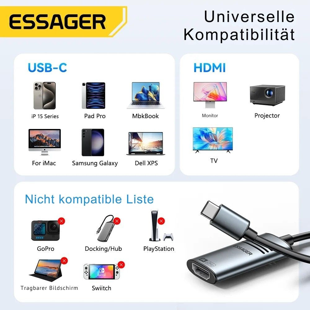 Essager USB-C-zu-HDMI Adapter – 8K@60Hz / 4K@120Hz Kabelkonverter (1.2 m)