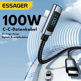 Essager 100W USB-C auf USB-C Schnellladekabel (90°-Winkel, mit LED-Display, PD 100W)