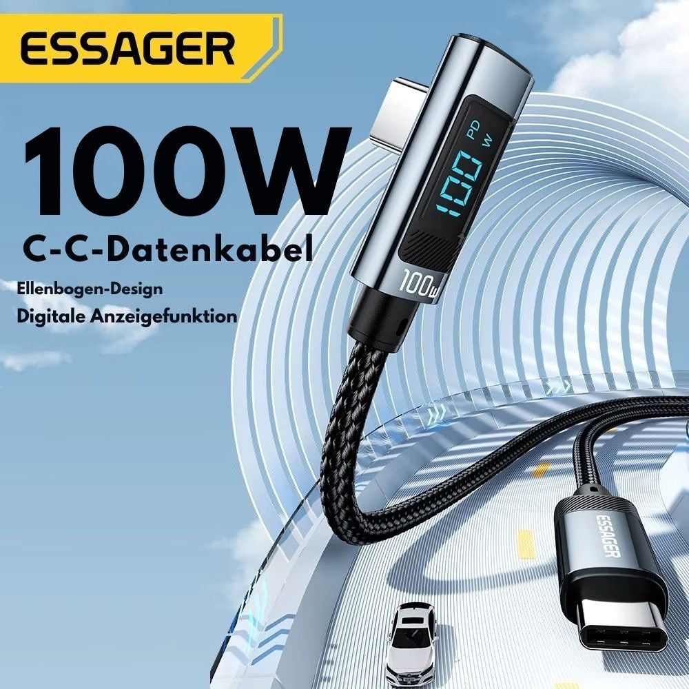 Essager 100W USB-C auf USB-C Schnellladekabel (90°-Winkel, mit LED-Display, PD 100W)