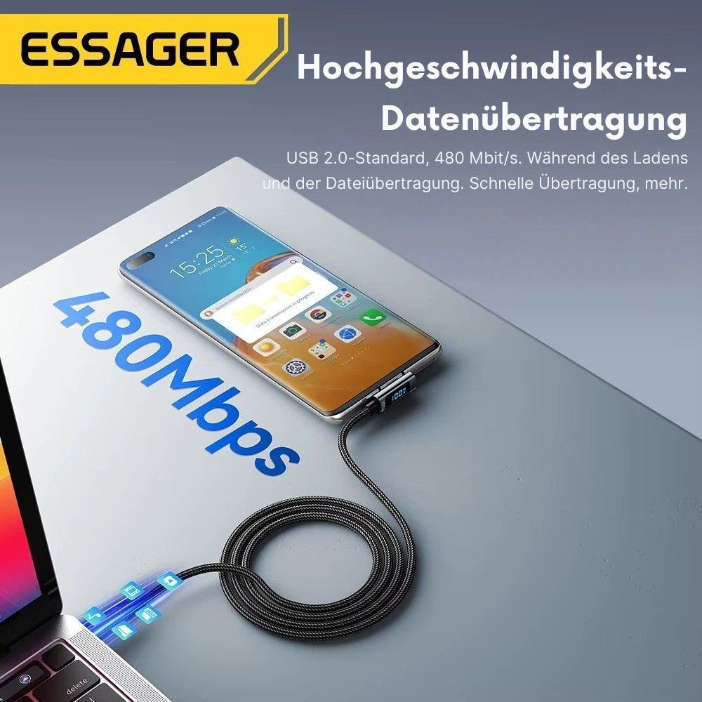 Essager 100W USB-C auf USB-C Schnellladekabel (90°-Winkel, mit LED-Display, PD 100W)