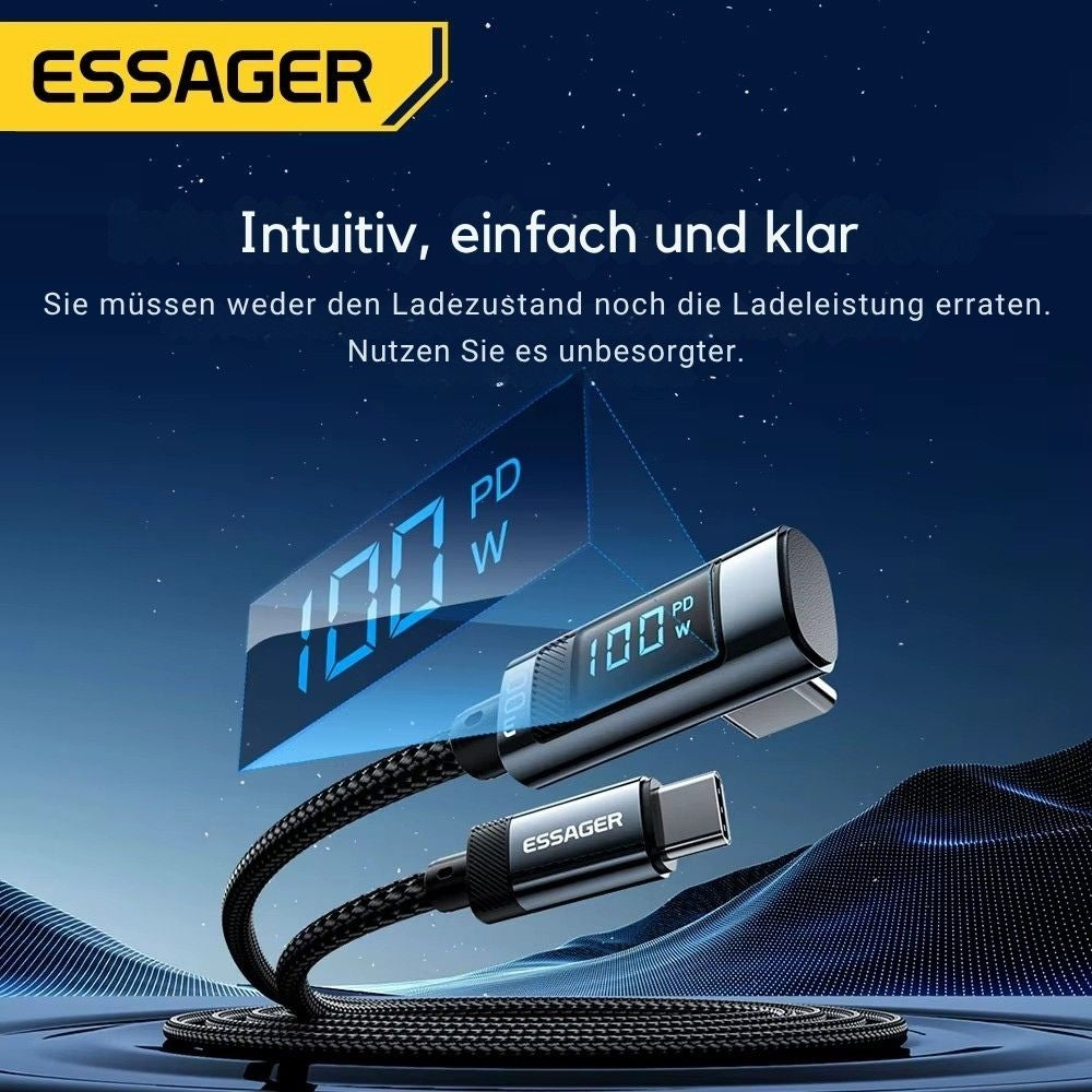 Essager 100W USB-C auf USB-C Schnellladekabel (90°-Winkel, mit LED-Display, PD 100W)