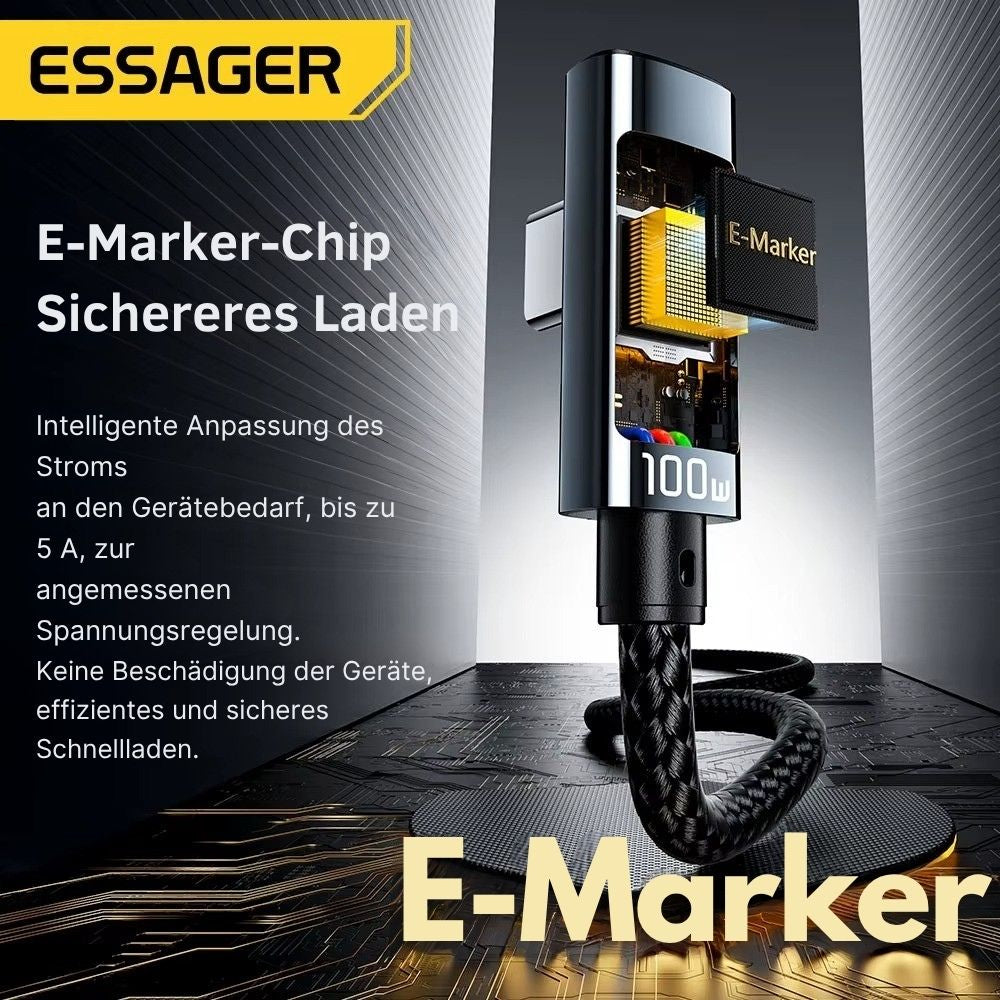 Essager 100W USB-C auf USB-C Schnellladekabel (90°-Winkel, mit LED-Display, PD 100W)