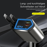 4-in-1 Autoladegerät 120W mit einziehbarem Kabel & 2 USB-Anschlüssen