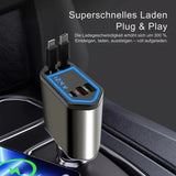4-in-1 Autoladegerät 120W mit einziehbarem Kabel & 2 USB-Anschlüssen