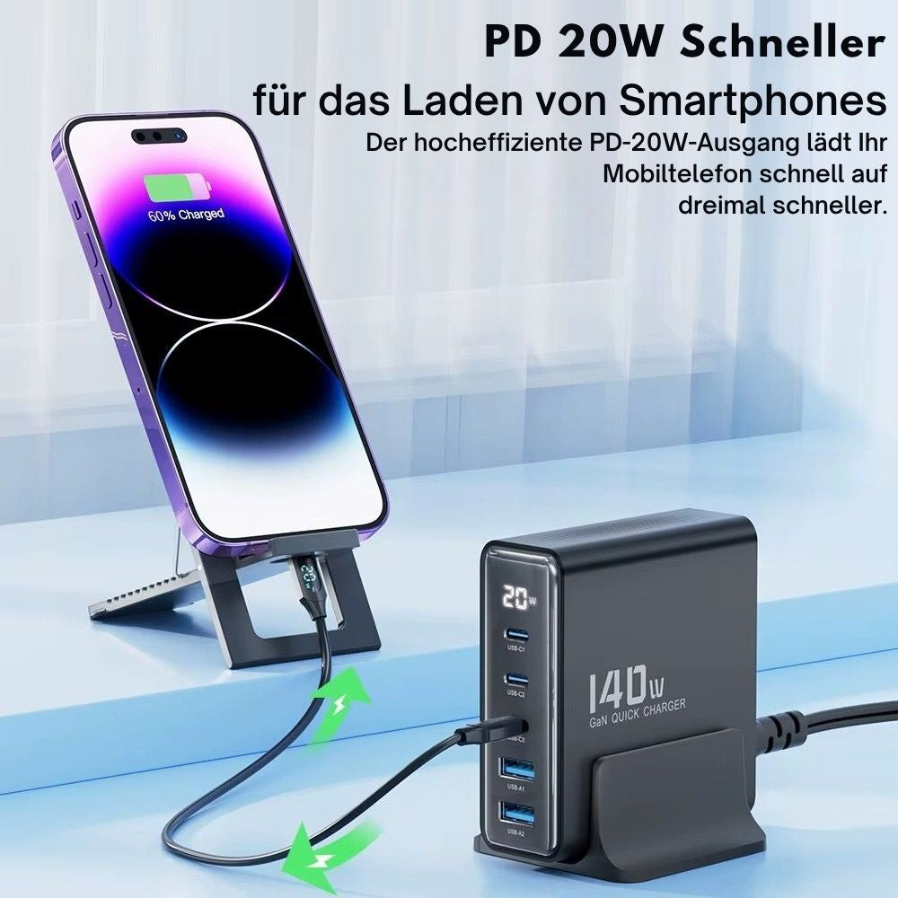 140W Toocki GaN 5-in-1 Desktop-Ladegerät mit LED