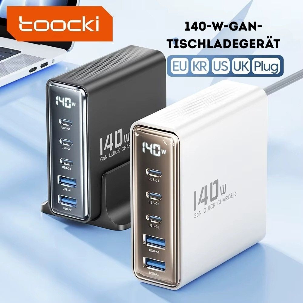 140W Toocki GaN 5-in-1 Desktop-Ladegerät mit LED
