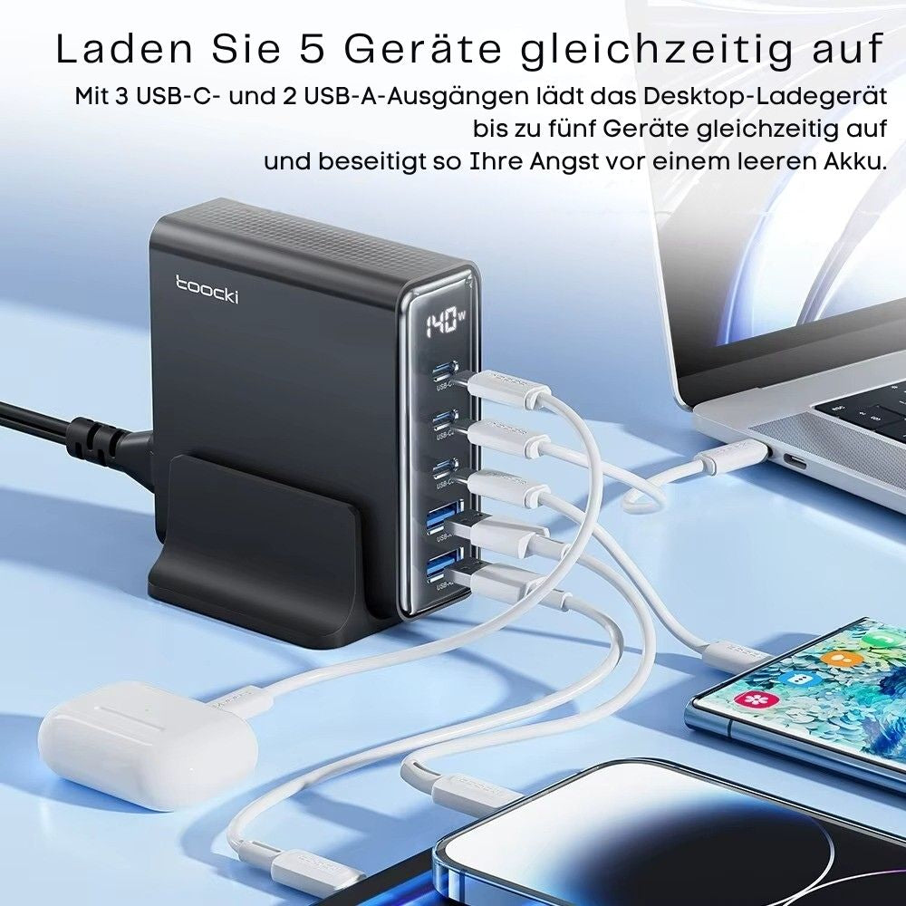 140W Toocki GaN 5-in-1 Desktop-Ladegerät mit LED