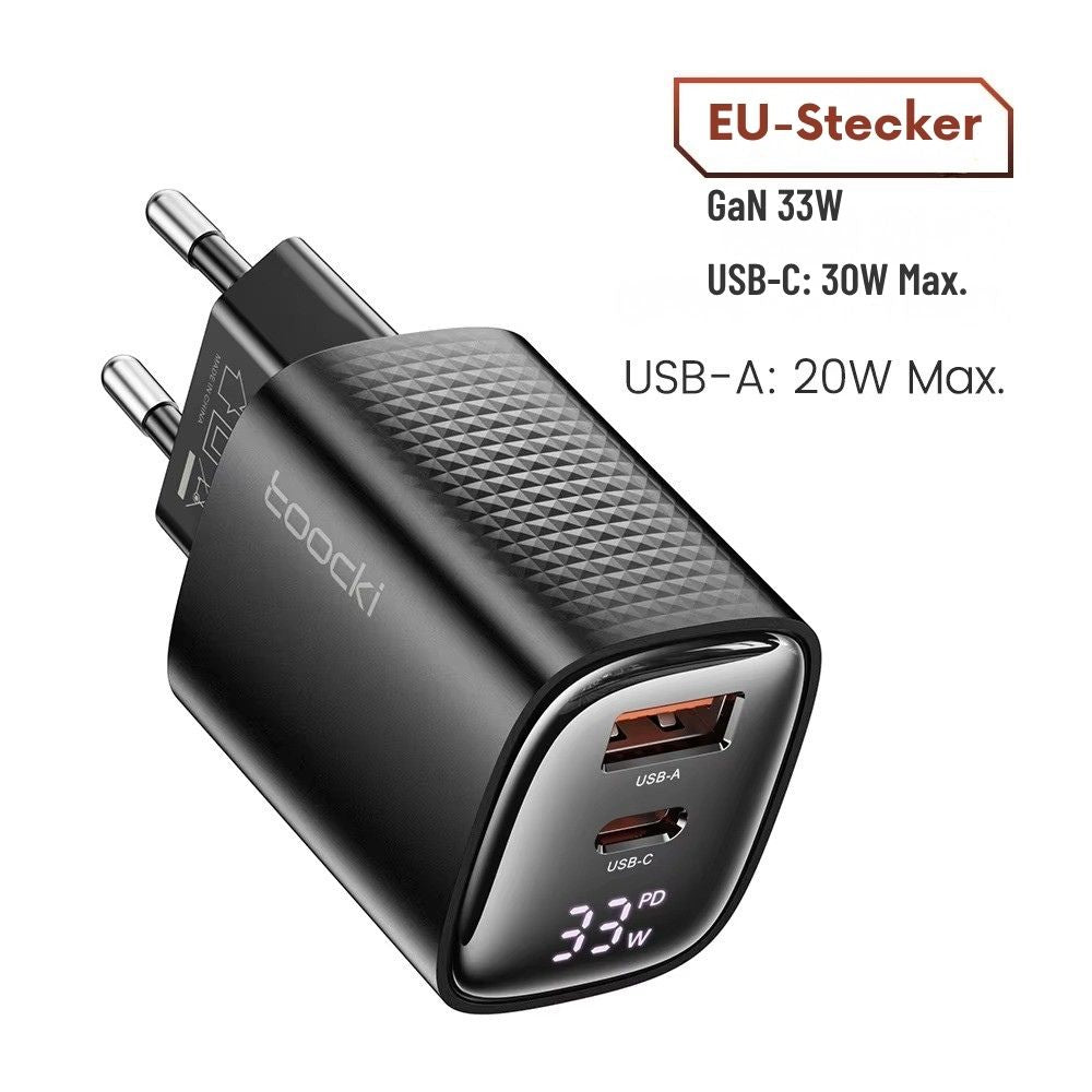 Toocki 33W GaN USB-C Schnellladegerät mit LED-Digitalanzeige
