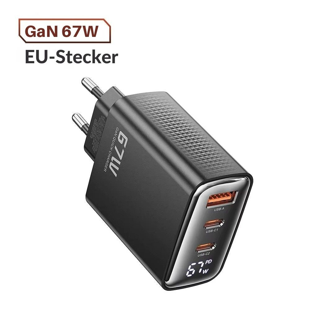 Toocki 67W GaN USB-C Schnellladegerät mit LED-Display (3-Port)