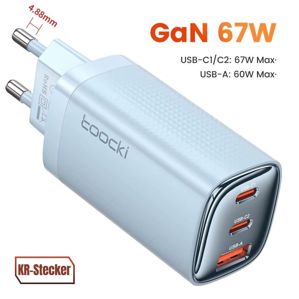 Toocki 67W GaN USB-C Schnellladegerät mit LED-Display (3-Port)