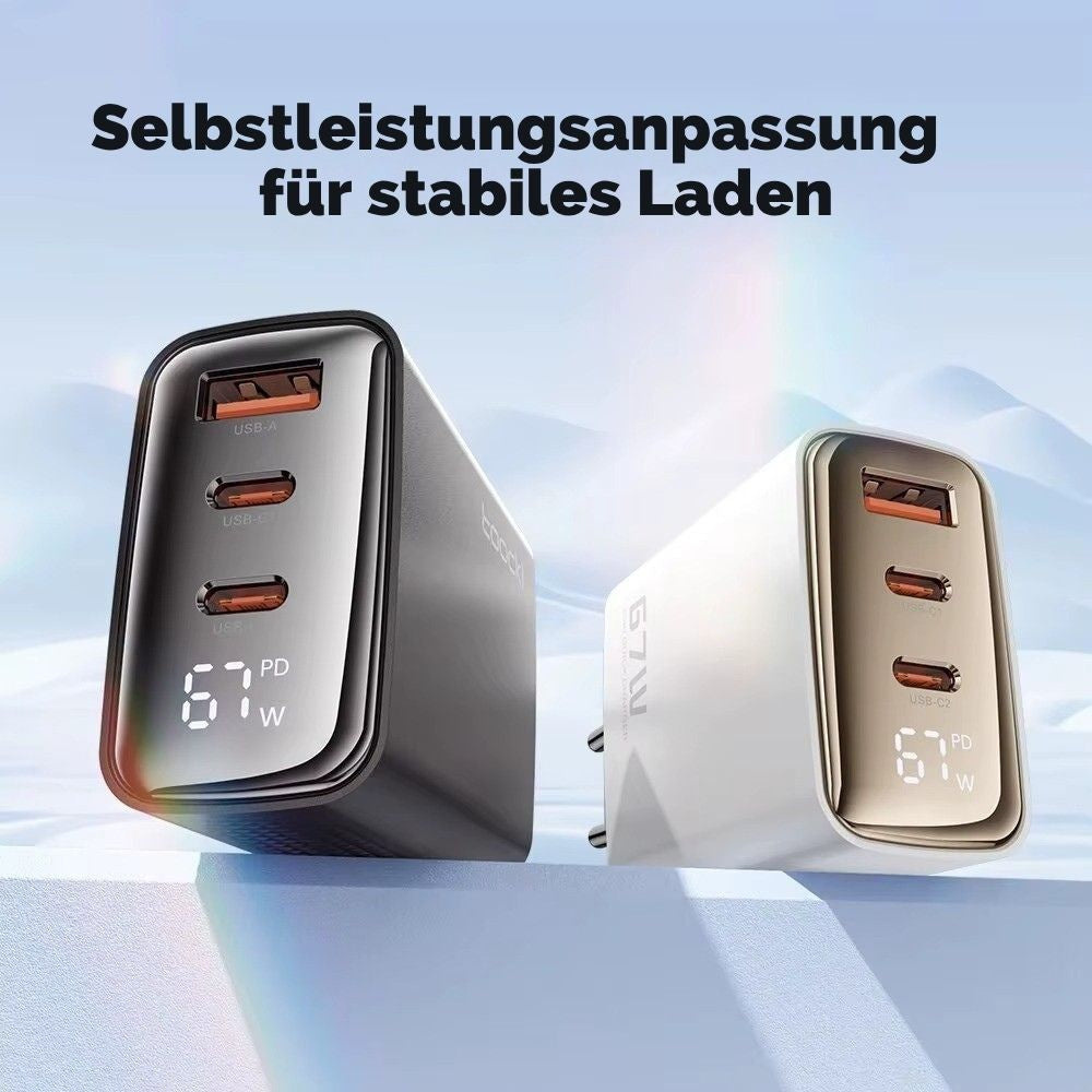 Toocki 67W GaN USB-C Schnellladegerät mit LED-Display (3-Port)