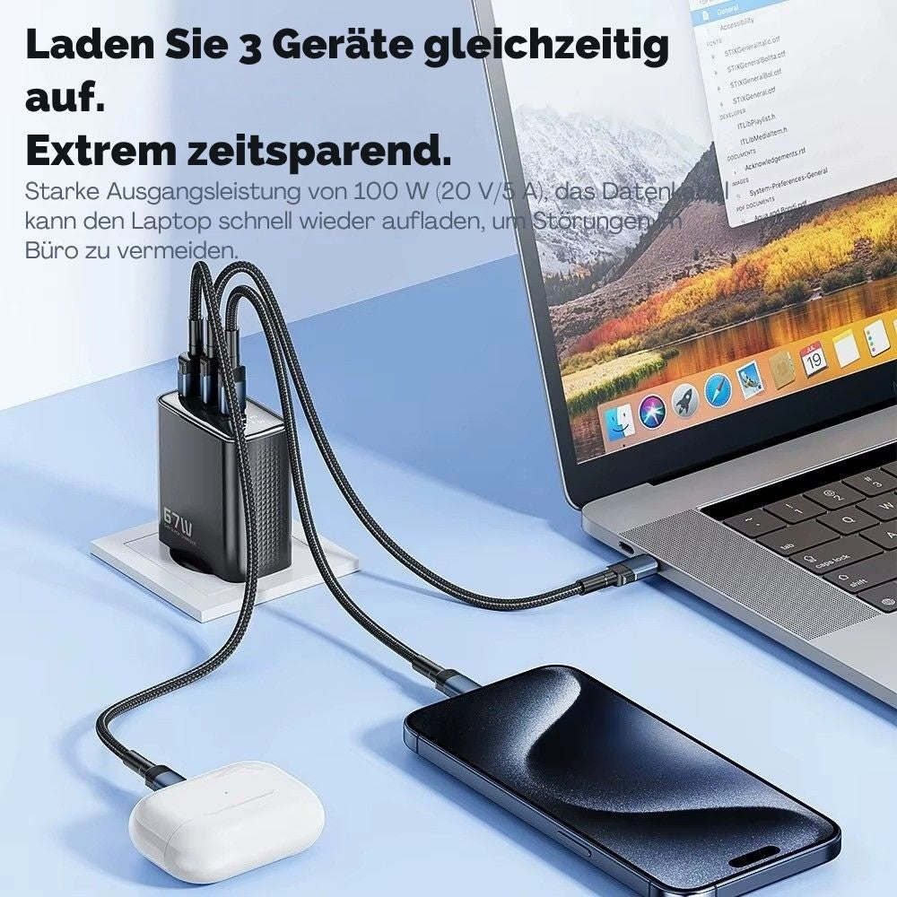 Toocki 67W GaN USB-C Schnellladegerät mit LED-Display (3-Port)