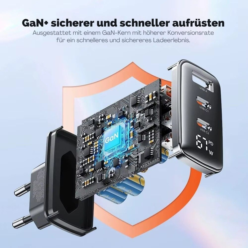 Toocki 67W GaN USB-C Schnellladegerät mit LED-Display (3-Port)