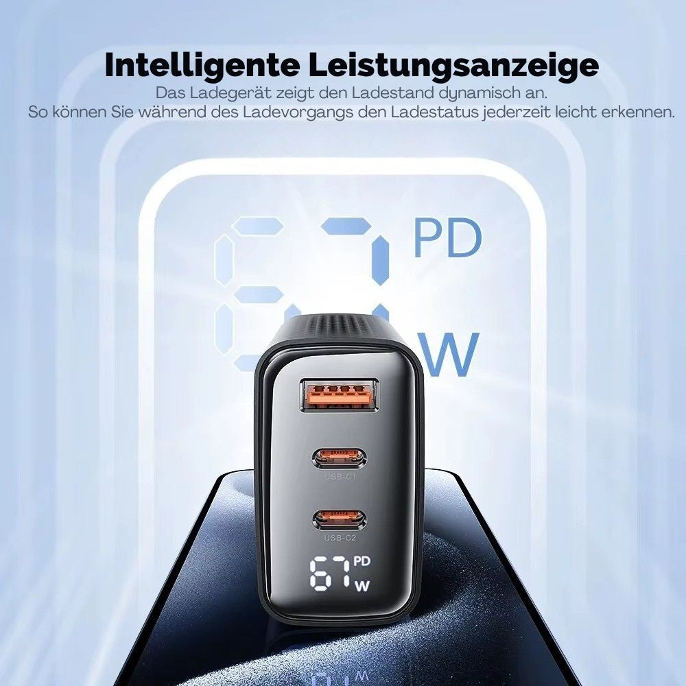 Toocki 67W GaN USB-C Schnellladegerät mit LED-Display (3-Port)