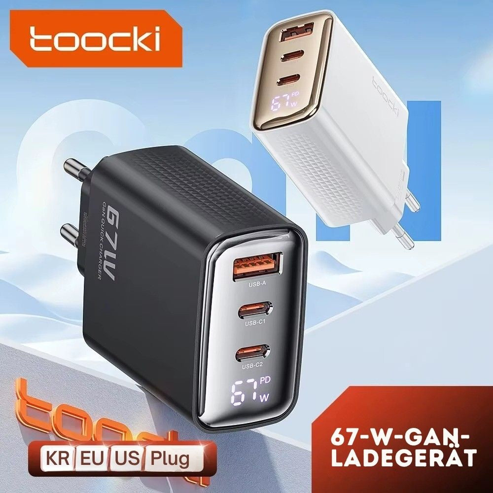 Toocki 67W GaN USB-C Schnellladegerät mit LED-Display (3-Port)