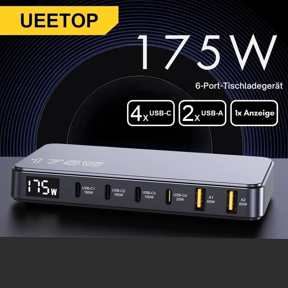 175W GaN 6-Port Desktop-Ladegerät mit LED-Schnellladegerät