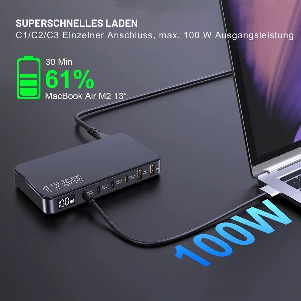 175W GaN 6-Port Desktop-Ladegerät mit LED-Schnellladegerät