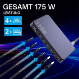 175W GaN 6-Port Desktop-Ladegerät mit LED-Schnellladegerät