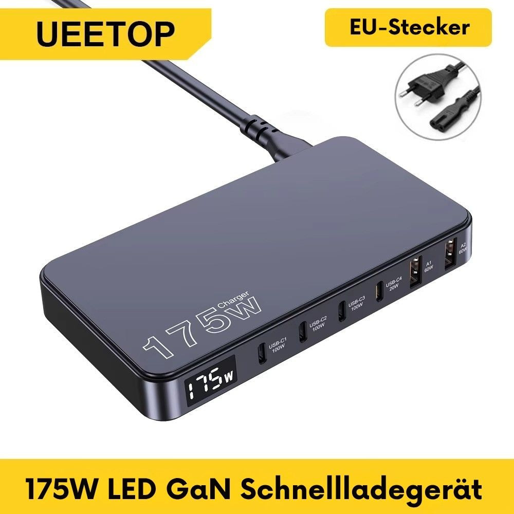 175W GaN 6-Port Desktop-Ladegerät mit LED-Schnellladegerät