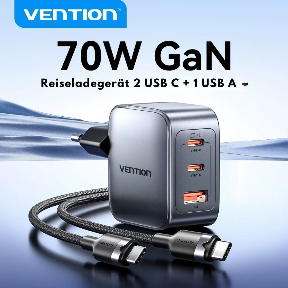 Vention 70W GaN USB-C Schnellladegerät (3-Port)