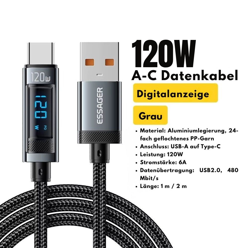 Essager 120W USB-C Kabel mit LED Digitalanzeige