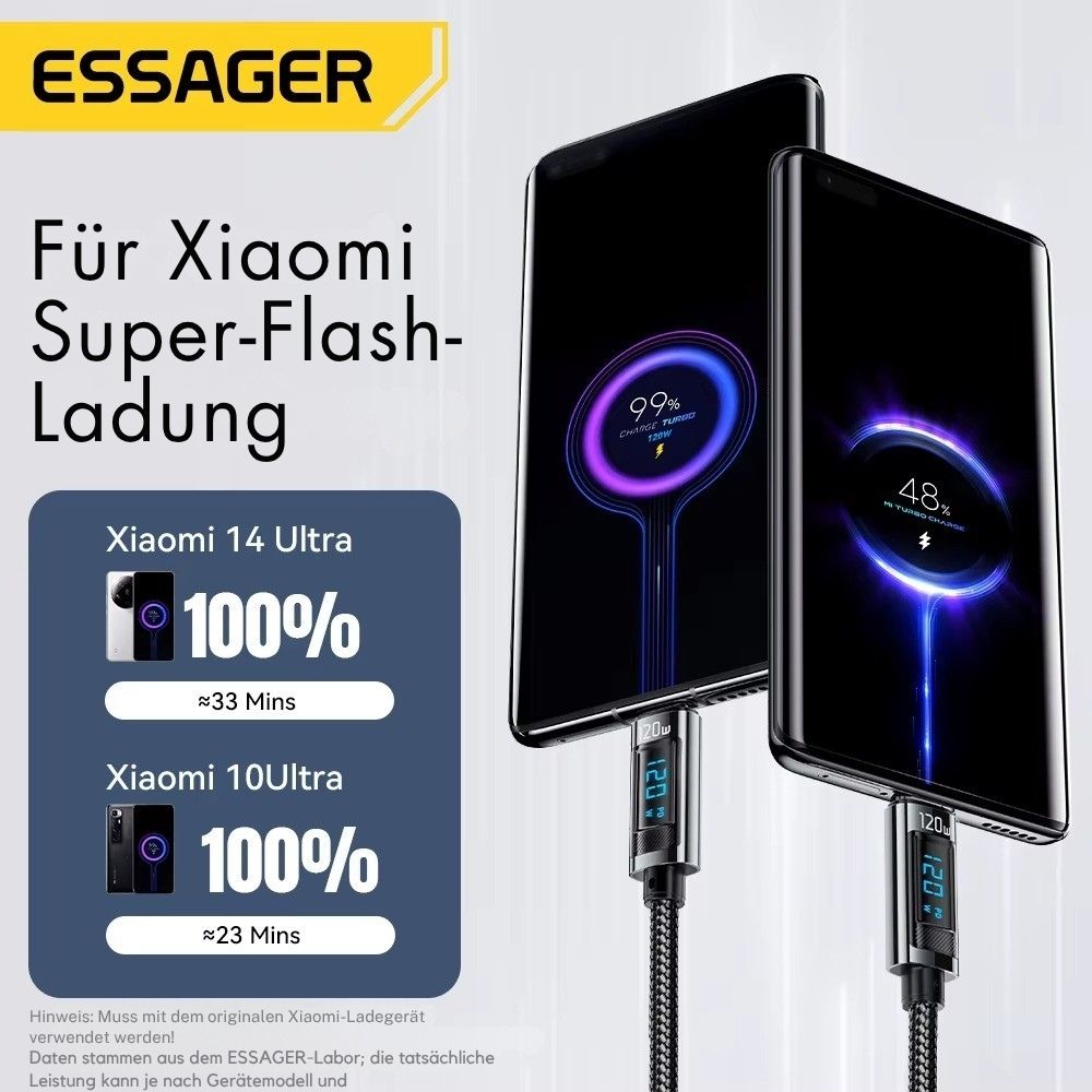 Essager 120W USB-C Kabel mit LED Digitalanzeige